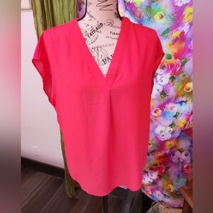 Banana Republic Vivid Pink V-Neck Blouse